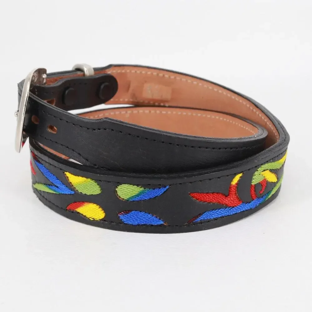 Brazos Joe Belt Co Women 30 Black Multicolor Floral Embroidered
